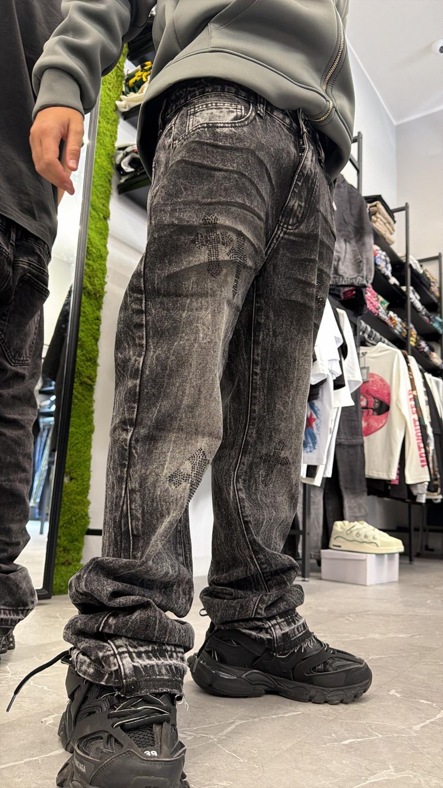 Jeans flare diamond cross jr
