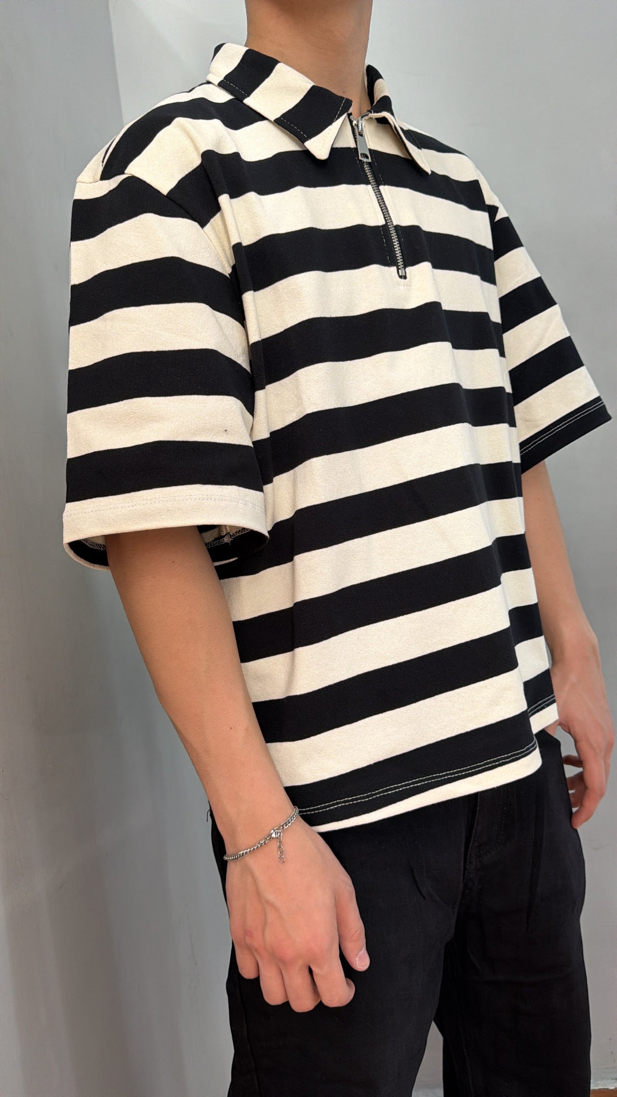 Polo righe zip