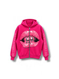 Felpa bocca rosa zip jr