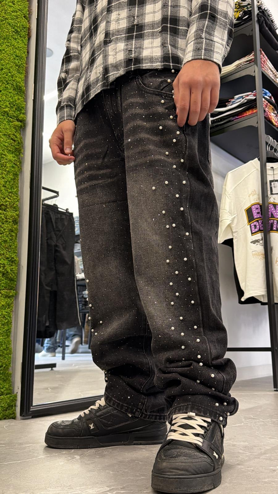 Jeans diamond borchie